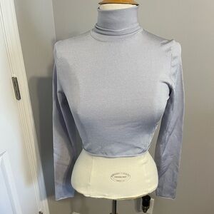 Zara Grey Crop Turtleneck Top Sz L NWT